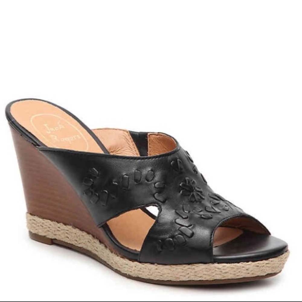 Jack Rogers Sophia Wedge Sandals Black Size 8